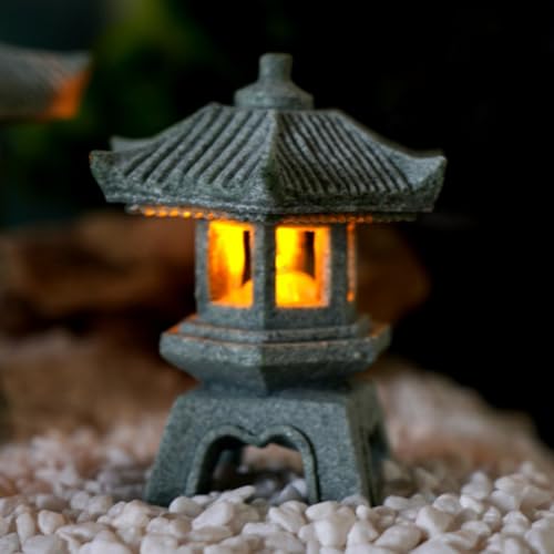 Daisylily Japanese Pagoda LED Lamp Statue Figurine, LED Lantern Pagoda Statue Figurines for Home Table...