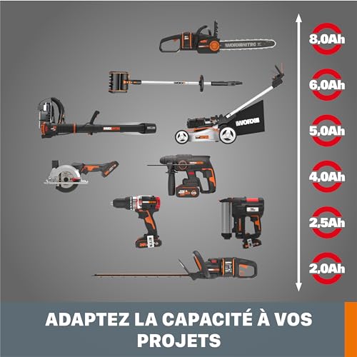 Pack Batterie Lithium 20V WORX charge rapide 1h pour outils Powershare