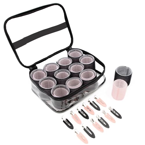 Bauer Volume and Curl Set / 24PC Hair Rollers with 12 Creaseless Clips and Storage Bag for Big, Bouncy Curls & Waves/Suitable for All Hair Types 39449