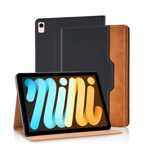 Vkooer Case for iPad Mini 7 (A17 Pro) 2024 7th Generation/Mini 6 2021 (6th Generation, 8.3-inch) PU Leather Folio Flip Cover Multi-Angle Viewing Smart Stand Cover with Pocket Auto Wake/Sleep - Black
