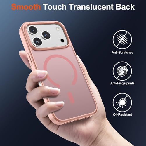 Image of SUPFINE Magnetic for iPhone 17 Pro Case (Compatible with MagSafe)(Military Grade Drop Protection) Translucent Matte Shockproof with Anti-Fingerprint Phone Cover,Pink