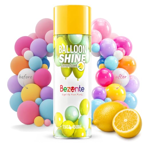 Image of Bezente Lemon Scent Balloon Shine Spray 15oz Fast High-Gloss for Parties | High Shine Fresh Lemon Balloon Spray, Long-Lasting Waterproof Gentle Formula, Quick Finish for Indoor Outdoor Events