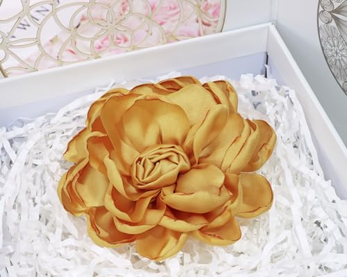 Image of Fabric Rose Flower Brooch Pin 4 Inch Large Handmade Satin Floral Lapel Pin for Women Girls Wedding Party Dance Dress Clothes Decoration