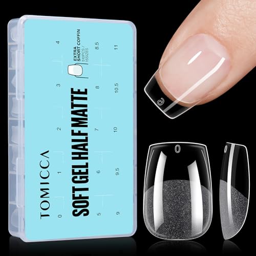 TOMICCA Coffin Shaped Short Nail Tips, 510PCS Half Matte Soft Gel, No File Needed- Full Cover False Nails