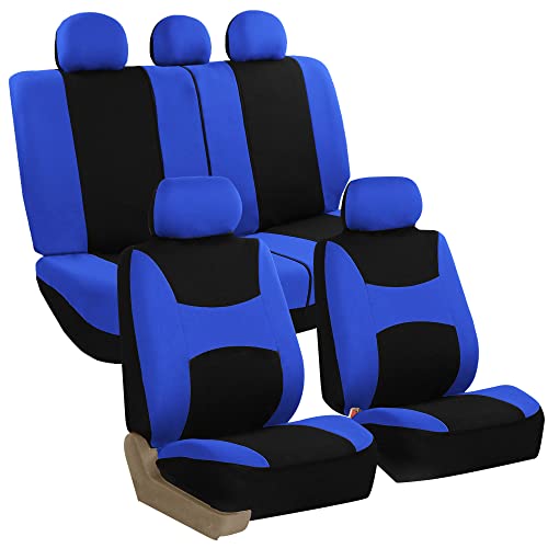 FH Group Automotive Seat Covers Light & Breezy Flat Cloth Full Set - Universal Car, Truck, SUV, or Van (Blue/Black) FB030115