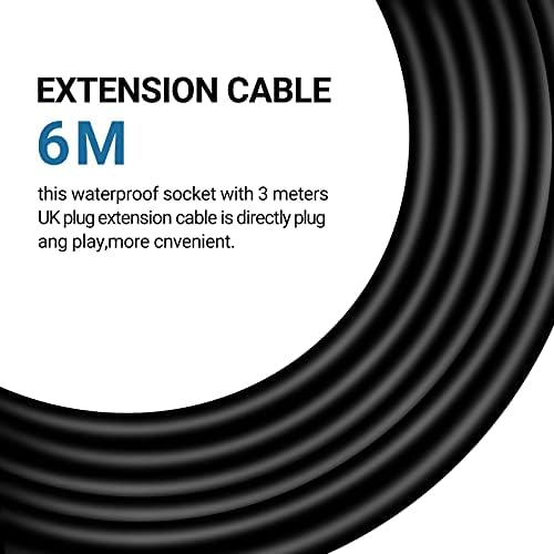 Rcd Outdoor Socket with 6M/20FT Extension Lead, IP66 Waterproof Outside Plug Sockets 2 Gang 13amp Double Socket Extention Cable External Weatherproof Fused Electric Box