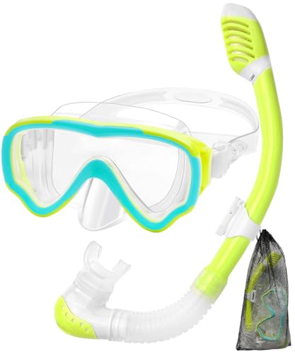 Kids Snorkel Gear Diving Mask Anti-Fog and Anti-Leak Swim Goggles Snorkeling Glasses Durable Tempered Glass Mask for Children 4 - 14 Age