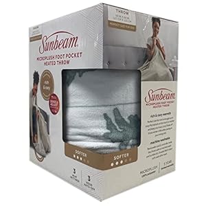 Sunbeam Microplush Comfy Toes Electric Heated Throw Blanket Foot Pocket Holiday Trees Washable Auto Shut Off 3 Heat…