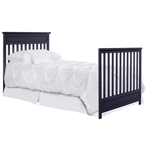 Image of Dream On Me Mini Crib Bed Rail in Navy, Converts Mini Cribs to Twin Size Beds, Solid Wood Construction
