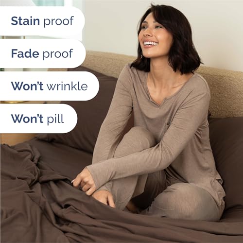 Image of Split King 7 Piece Bed Sheet Set - Comfy, Breathable & Cooling - Brown | Ultra-Soft Hotel Luxury Bedding Set w / 8-16 Inch Deep Pockets, 1 Flat & 2 Fitted Sheet & 4 Pillowcases, Wrinkle & Fade Free