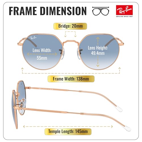Image of Ray-Ban RB3565 JACK Square-Round Shaped Sunglasses for Men & Women with Official RAYBAN Eyewear Kit