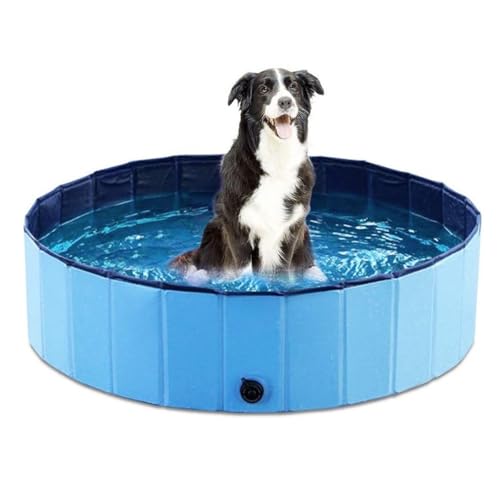 Piscina portatile for cani in PVC, pieghevole, con porta di scarico, piscina pieghevole for animali domestici, for tutti i tipi di animali domestici, blu(47.2 * 11.8 inch)