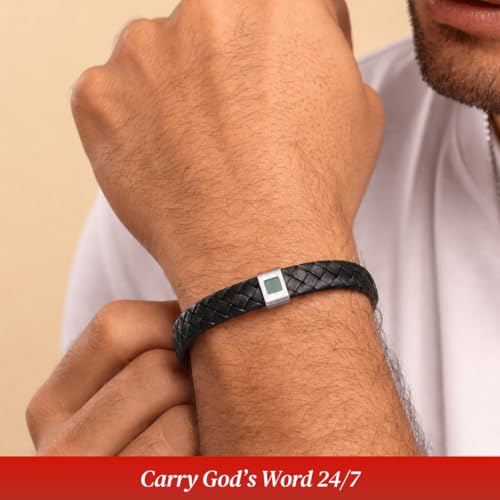 Pulsera para hombre en cuero italiano trenzado ajustable miniatura 2