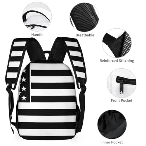 Travel Bookbag Set with Lunch Bags and Cosmetic Bag American Flag Patriotic USA Black And White Line Pattern Backpack with Lunch Box Storage Bag Backpack Bookbag Set3
