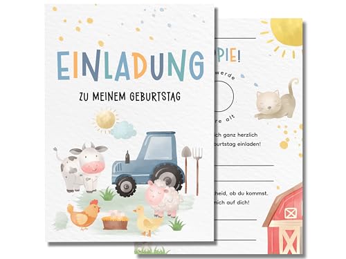Bauernhof Einladungskarten Kindergeburtstag | DIN A6 | Partyeinladungen | Bauernhof-Party | Geburtstagsparty | Einladungen für Kinder Jungs Mädchen (10er-Set)