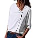 Price comparison product image Cocil Womens Casual Lapel Neck Button Down T-Shirt, Ladies Long Sleeve Solid Color Buckle Stylish Blouse Tops(M,White)
