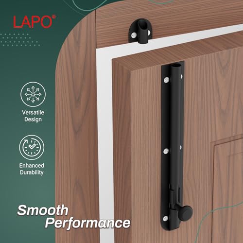 Image of LAPO 8 Inch Black Tower Bolt for Kitchen, Bedroom, Bathroom & Windows, Durable Alloy Latch with Screw Fittings (Black Finish, Pack of 1)