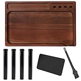 Walnut Rolling Tray 11'x7' Tray Rolling Tray Set with Funnel *4, Cleaning Brush and Scoop Card - Accessories for Rolling Papers, Grinders - Tray with Smooth Rounded Edges
