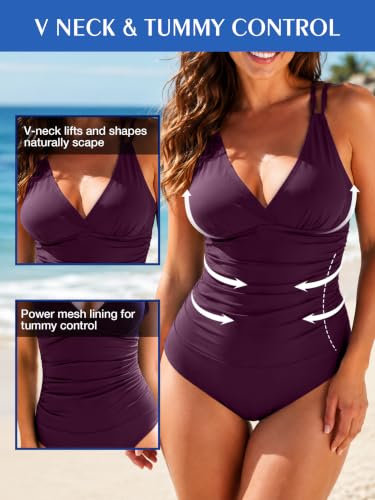 Image of KI LAPHEE One Piece Swimsuits for Women Tummy Control Bathing Suits Sexy Criss Cross Back Swimwear