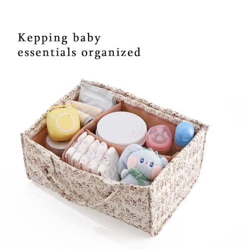 MOMIGO Floral Baby Diaper Caddy Organizer - Stylish Water-resistent Nursery Storage Basket for Diapers and Baby Wipes, Diaper Stacker Car Organizer, newborn nursery Gift (Orange) - Image 5