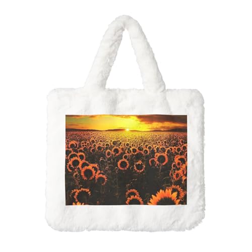 Sac fourre-tout en fourrure blanche à imprimé tournesol et mer de fleurs