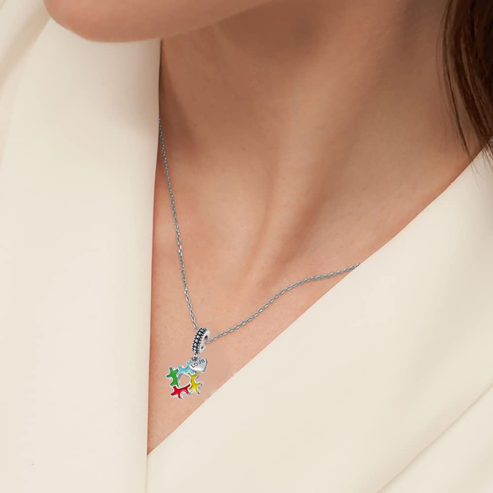NanMuc Autism Awareness Charm Necklace Puzzle Piece Enamel ASD Pendant for Granddaughter - Image 3