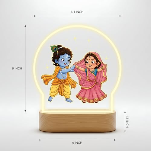 Image of Giftplease Little Krishna & Radha Full-Color LED Lamp - Cute Bal Gopal & Radha Rani Night Light with Warm Glow Base - Religious Home Decor, Janmashtami Gift & Kids Room Spiritual Bedside Lamp GL 16
