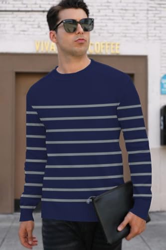 ETCYY NEW Men's Striped Sweaters Crew Neck Slim Fit Long Sleeve Pullover Sweater for Business or Casual Dressy Wear2
