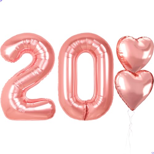 Rose Gold 20th Birthday Decorations, 40 inch Large 20 Balloon Numbers for Girls, Rose Pink 20th Birthday Party Decorations Balloon for Birthday Girl Number 20 Balloons