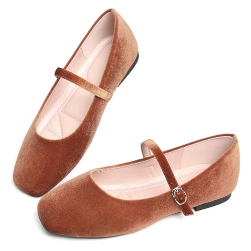 Image of TN TANGNEST Leather Flats for Women Retro Mary Jane Flats | Comfortable Square Toe Slip On Flats with Buckle Strap, Soft Work Flats Office Shoes