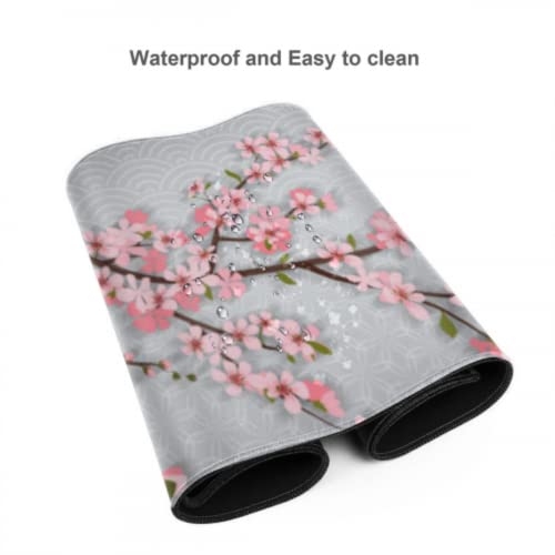 Image of Cherry Blossom Large Mouse Pad Mat (35.4 x 15.7 in) Extended XXL Gaming Mouse Pad with Non-Slip Rubber Base,Pink Full Desk Japanese Sakura Mousepad Big Keyboard Mat with Stitched Edges for Office