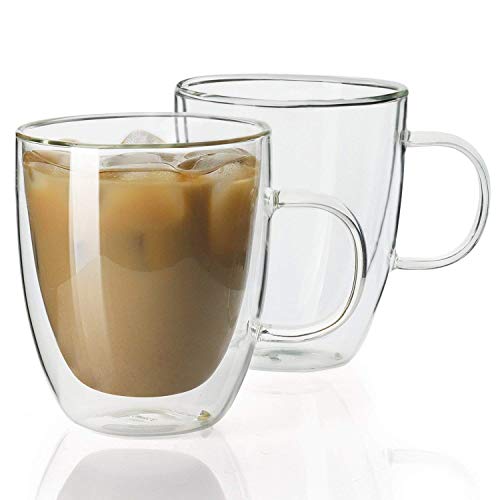 Image of 1Pcs Double Wall Glass Mugs with Handle Glass Coffee Mugs, Clear Tea Cups, Perfect for Cold or Hot Drinks Stylish Espresso Chocolate Cappuccino Shake Fruit Juice Drinkware 350ML