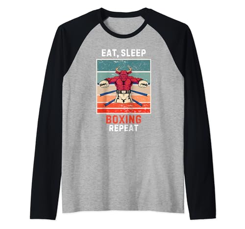Retro Bull Eat, Sleep Boxing Repeat Vintage Grunge Boxing Raglan Baseball Tee