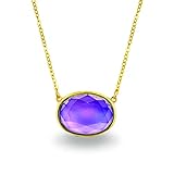 FUN JEWELS 18K Gold Plated Color Changing Oval Mood Stone Pendant Mood Necklace, Facet Cut Crystal, 18” Chain, Gifts for Women