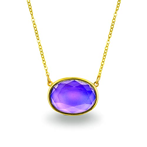 18K Gold Plated Color Changing Oval Mood Stone Pendant Mood Necklace, Facet Cut Crystal, 18” Chain, Gifts for Women