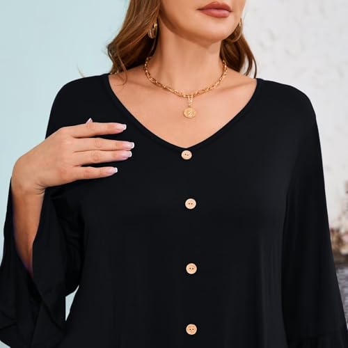 LARACE 3/4 Length Sleeve Plus Size Tops for Women, Women's Tunic Top to Wear with Leggings, V-Neck T-Shirts Fall Clothes4
