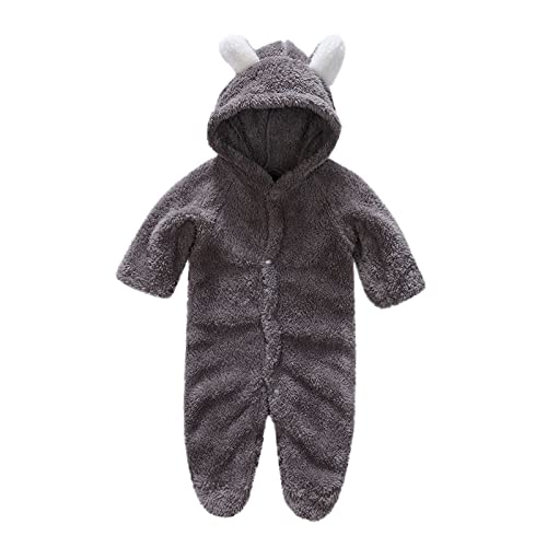 Toddler Baby Boys Girls Hooded Romper Fleece Solid Color Cute Bear Ears Winter Keep Warm Jumpsuit Romper