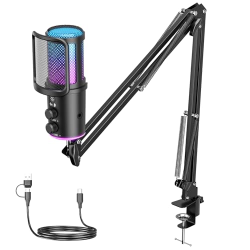 Gaming USB Microphone with Noise Cancellation and Mute