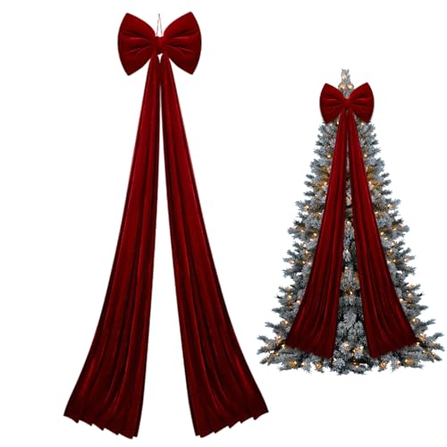 Lazos para árboles de Navidad gigantes, lazo rojo de terciopelo de 79x16'' para corona de pared 2