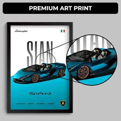 Image of Funk You Store Lamborghini Sian Poster | Framed Lamborghini A4 Sized (31 x 23 cm) | Car Posters for Wall, Gift for Boys Supercar Frame | Car Poster for Wall, Bedroom, Hostel, Study Room (F 057)
