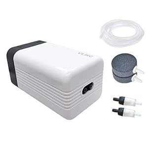 VLIKE Silencio Tranquilo Acuario Ajustable Bomba de Aire con Doble Salida, Bomba de Aire Ultra Silencio Pecera para Casa Utilizar Ven con Air Stones Tubería No Retorno Válvulas