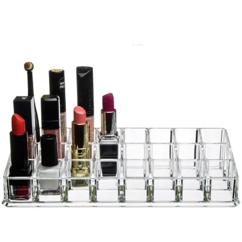 Image of Makeup Organizer Drawer Desk Multipurpose Acrylic Cosmetic Display Stand for Makeup Brushes Lipstick Pencil Brush Hair Combs and Jewelry Storage Box Dressing Table Organizer (24 Grid)