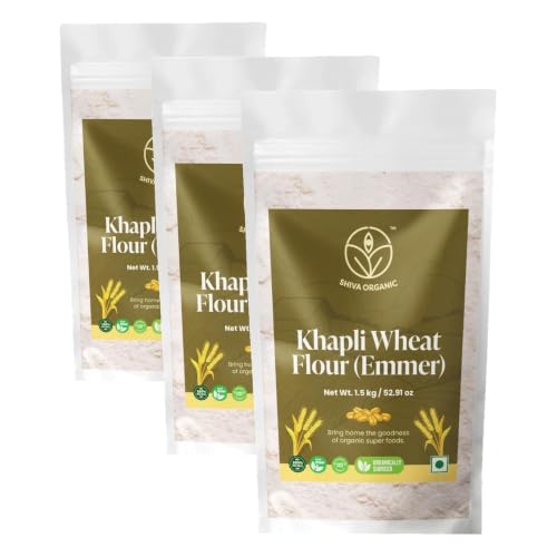 Image of Shiva Organic Khapli Wheat Flour (1.5 kg) | High Dietary Fiber for Easy Digestion | Stoneground Emmer Wheat Flour | Khapli Atta (Pack of 3)