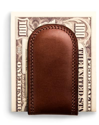 Image of Bosca Men's Leather Money Clip Wallet - Magnetic, Luxury Full Grain Italian Dolce Leather Slim Clip For Men, Hand Stitched, Gift-Ready Packaging, Dark Brown