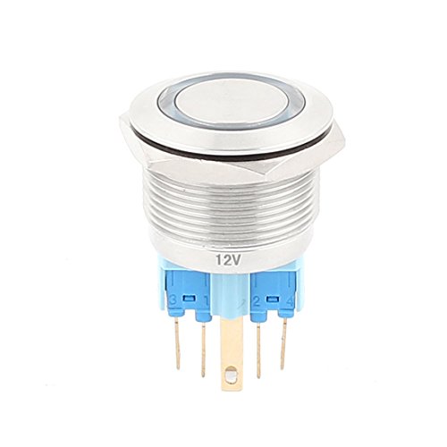 Aexit 12V 22mm Switches Dia Blue LED Angle Eyes Momentary Metal Pushbutton Switches Pushbutton Switch
