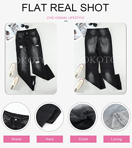 Dokotoo Fashion High Waisted Flare Jeans For Women Ripped Row Hem Solid Basic Vintage Distressed 90'S Denim Pants Black Small #TOP5