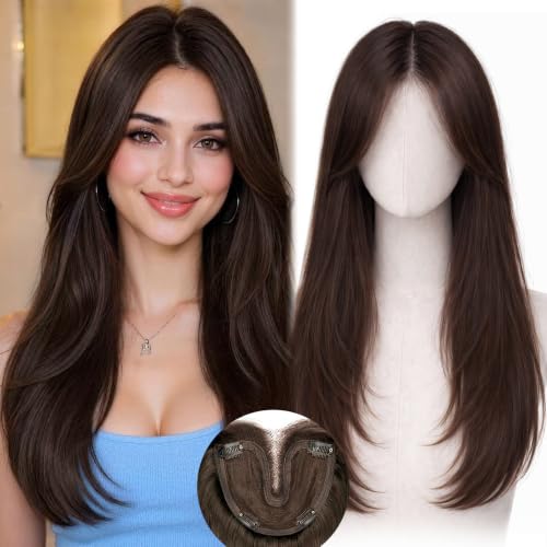 20 Inch Dark Brown Clip-In Topper