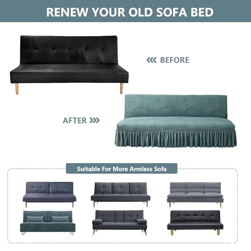 Housse de futon extensible bleu taille L pour canapé sans accoudoirs - 5