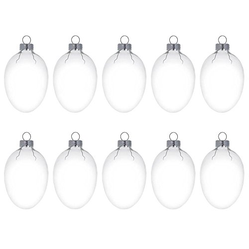 BestPysanky Set of 10 Egg Shaped Clear Glass Christmas Ornaments DIY Craft 2 Inches