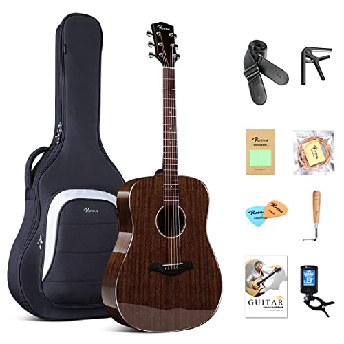 Rosen G31 Dreadnought Acoustic Guitar Black Soild Mahogany Top 41 Inch Guitarra Full Size With Gloss Finish Bundle Starter Kit With Gig Bag, Tuner, Strings, Strap, And Picks #TOP6